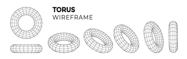 Free Vector wireframe torus grid with different structure of mesh frame isolated abstract grid in different positions