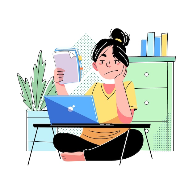 Free Vector work from home concept freelancer remote office workplace interior setup with desk