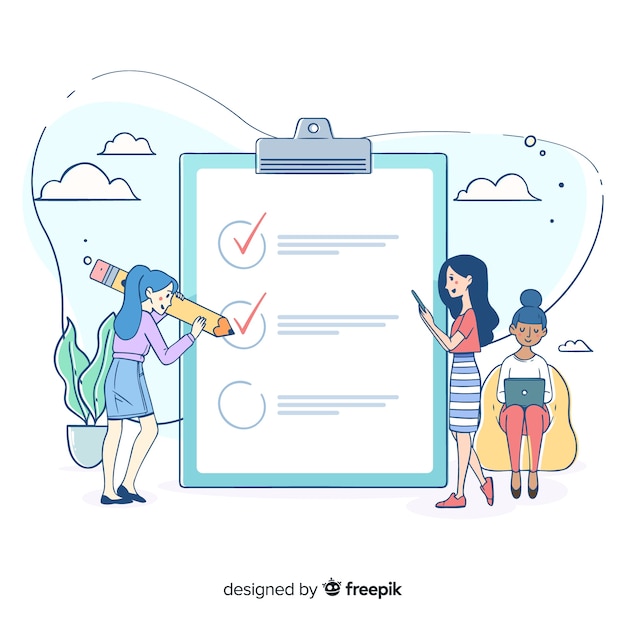Free Vector work team checking list giant check list