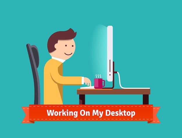 Free Vector working on my desktop concept flat illustration