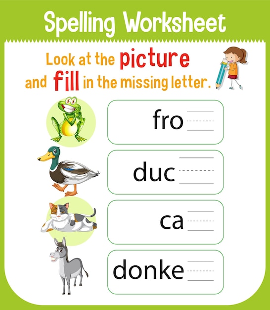 Free Vector worksheet design for spelling words