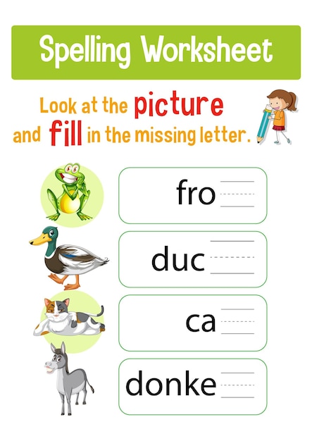 Free Vector worksheet design for spelling words