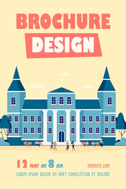 Free Vector young people walking in front of college or university flyer template