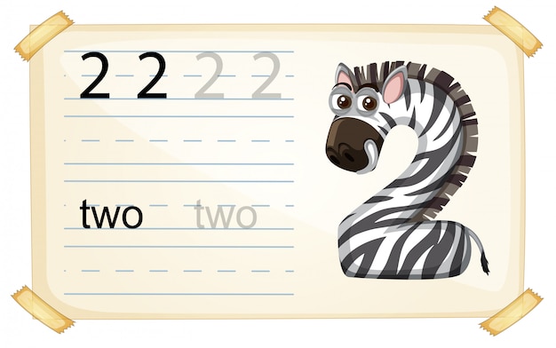 Free Vector zebra number two worksheet