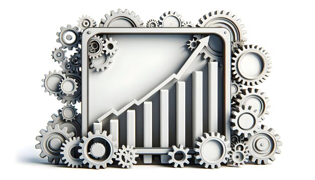 Photo 3d border frame with gears and bar chart for process concept as a border frame featuring interlockin
