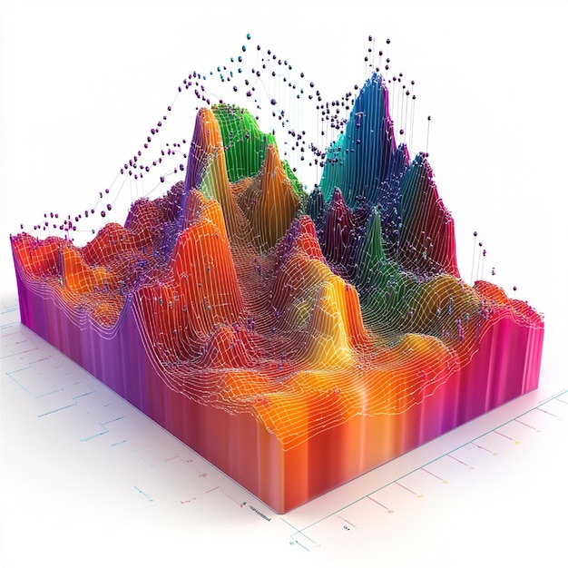 Photo a 3d data visualization showing complex relationships between multiple variables using a scatter plo