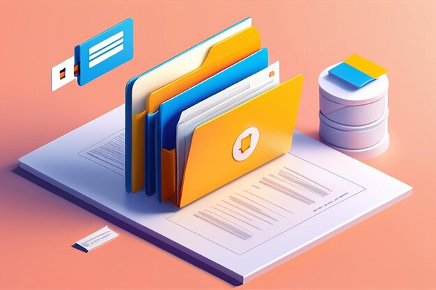 Photo 3d file transfer of document in folder file transfer encrypted form connection docs information migration concept access to remote file and folder