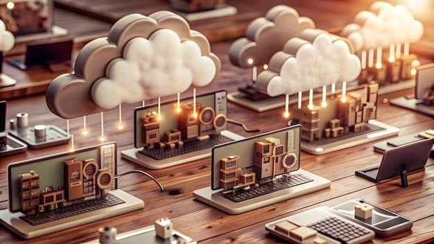 Photo 3d flat vector as cloud computing with devops integration and development symbols concept as vector