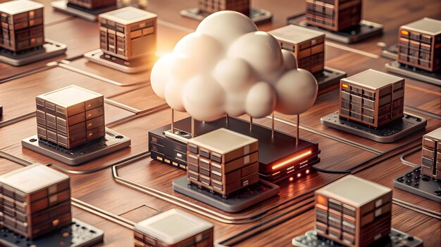 Photo 3d flat vector as cloud server network with connected devices concept as vector illustration of a cl