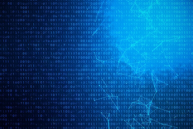 3d illustration binary code on blue background. bytes of binary code. concept technology. digital binary background. connection lined and dots, global network.