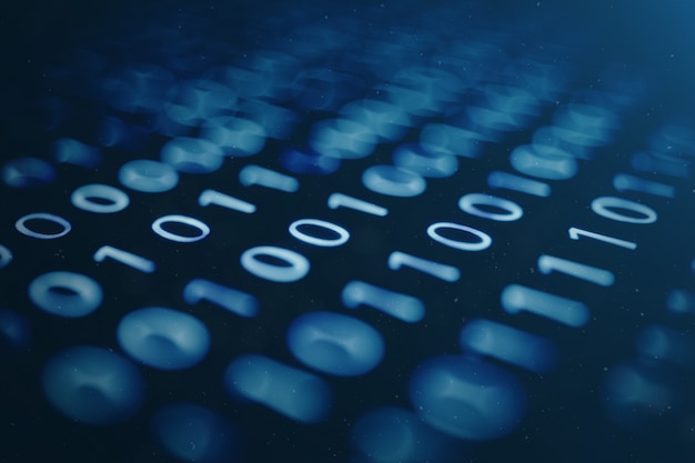 Photo 3d illustration binary code on blue. bytes of binary code. concept technology. digital binary.