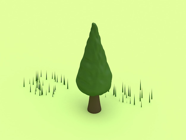 Photo 3d low poly tree cartoon style pine concept 3d rendering