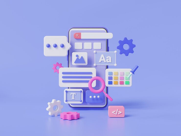 3d render illustration of Mobile application and website platform development UIUX design user interface website building software development internet website create coding programing