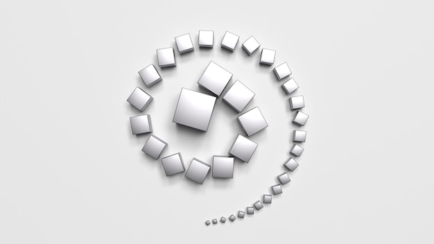 Photo 3d render spiral pattern of metal cubes