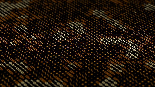 Photo 3d render technology background made of digits and text characters. binary code.