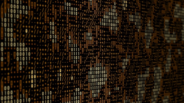 Photo 3d render technology background made of digits and text characters. binary code.
