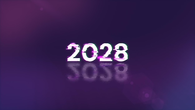 Photo 3d rendering 2028 text with screen effects of technological glitches