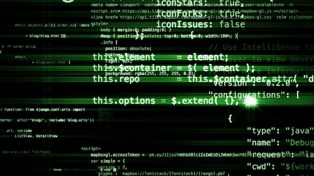 Photo 3d rendering abstract blocks of code that are in the virtual space. camera inside the computer code