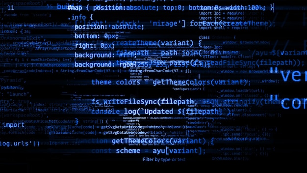 Photo 3d rendering abstract blocks of code that are in the virtual space. camera inside the computer code