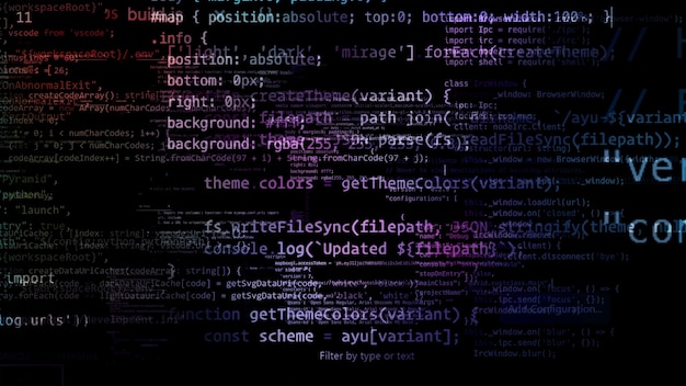 Photo 3d rendering abstract blocks of code that are in the virtual space. camera inside the computer code