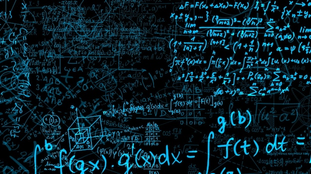 Photo 3d rendering of abstract blocks of mathematical formulas located in the virtual space