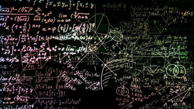Photo 3d rendering of abstract blocks of mathematical formulas located in the virtual space