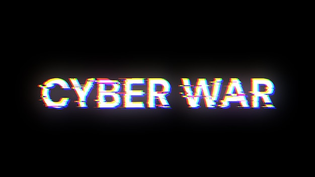 Photo 3d rendering cyber war text with screen effects of technological glitches