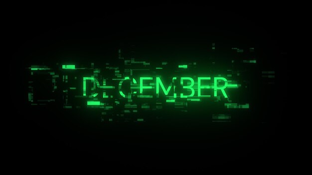 Photo 3d rendering december text with screen effects of technological glitches