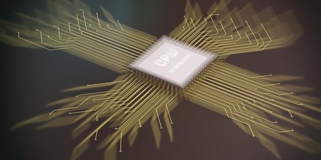 Photo 3d rendering electronic circuit cpu processor