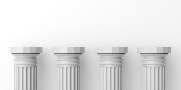 Photo 3d rendering four white marble pillars