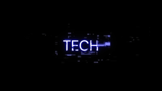 Photo 3d rendering tech text with screen effects of technological glitches