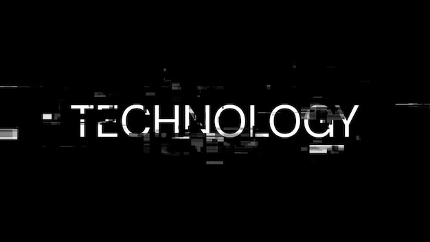 Photo 3d rendering technology text with screen effects of technological glitches