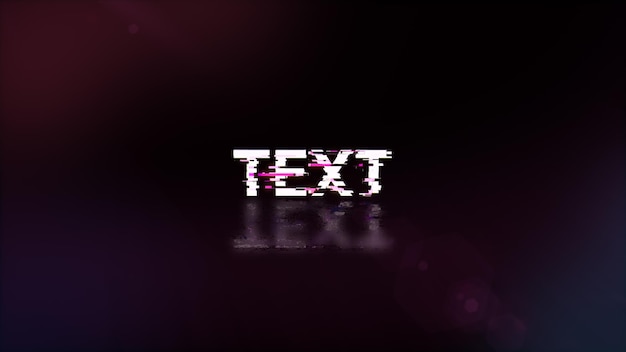 Photo 3d rendering text with screen effects of technological glitches