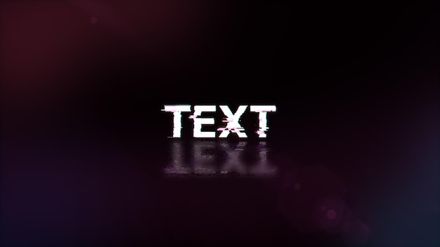 Photo 3d rendering text with screen effects of technological glitches