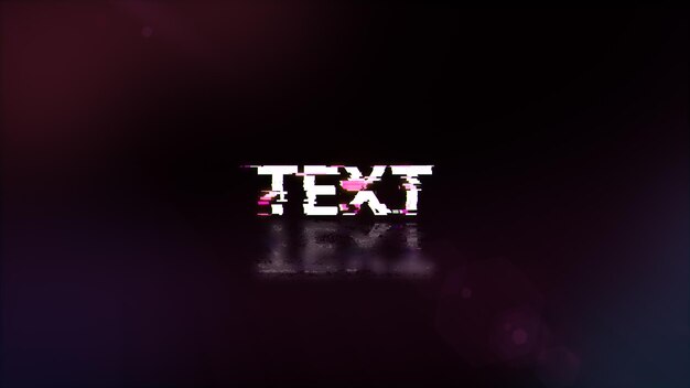 Photo 3d rendering text with screen effects of technological glitches