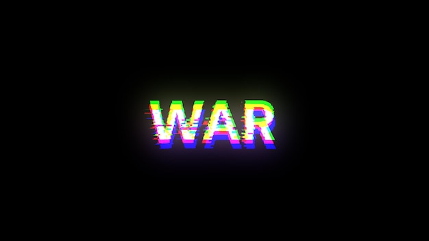 Photo 3d rendering war text with screen effects of technological glitches