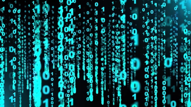 Photo 3d rendering of web background with matrix data programming code with numbers running through the computer screen computer generated