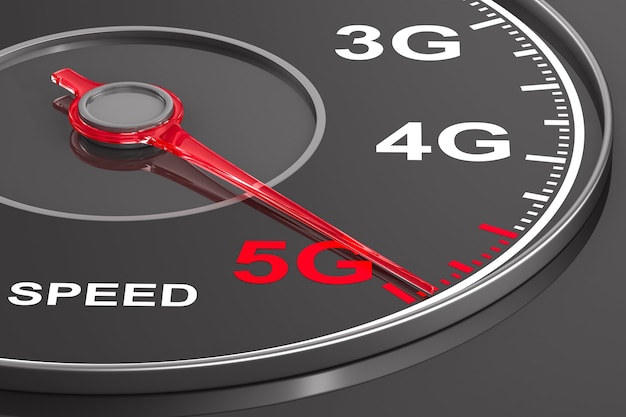 Photo 5g network on speedometer. 3d illustration