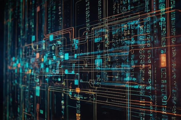 Photo abstract ai interface with floating programming code
