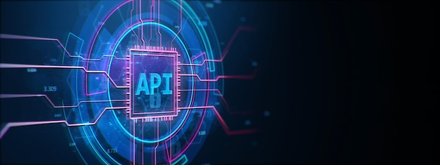 Photo abstract api interface concept with neon circuit design futuristic digital data background glowing tech framework in cyberspace 3d rendering