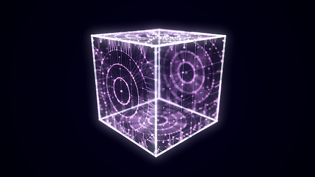 Photo abstract blue cube with connecting dots and lines big data visualization blockchain technology concept wireframe network connection structure with circle 3d rendering