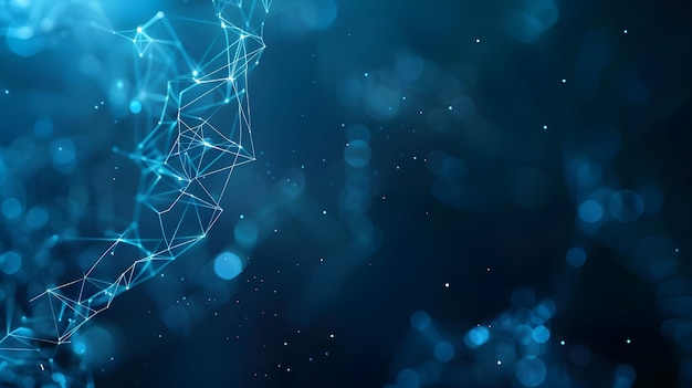 Photo an abstract blue technological background including linked particles and a cyber network grid