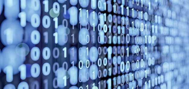Photo abstract blurred binary code background in blue digital information encryption data privacy futuristic programming artificial intelligence cyber security technology coding network