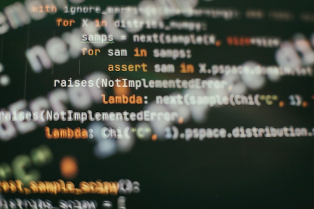 Photo abstract computer script code. programming code screen of software developer. software programming work time. code text written and created entirely by myself.