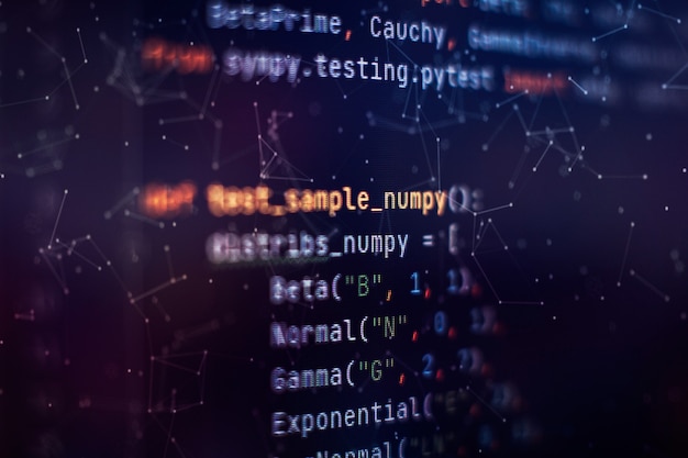 Photo abstract computer script code. programming code screen of software developer. software programming work time. code text written and created entirely by myself.