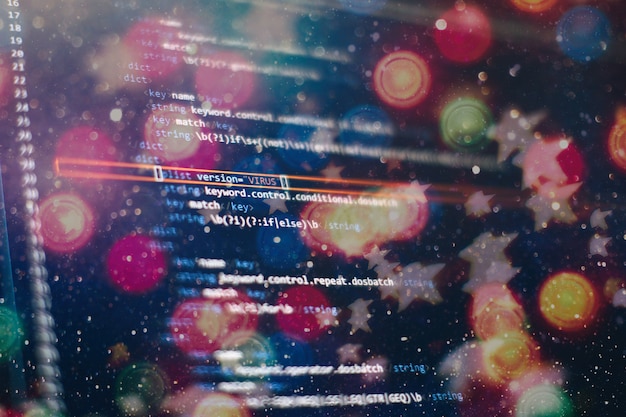 Photo abstract computer script code. programming code screen of software developer. software programming work time.