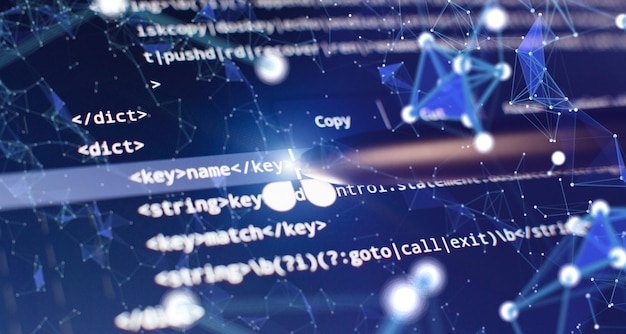 Photo abstract computer script code programming code screen of software developer software programming work time