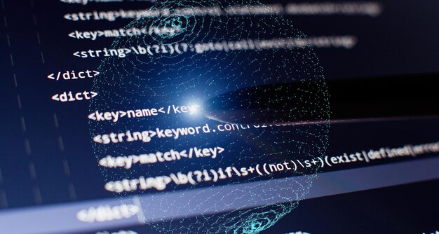 Photo abstract computer script code programming code screen of software developer software programming work time