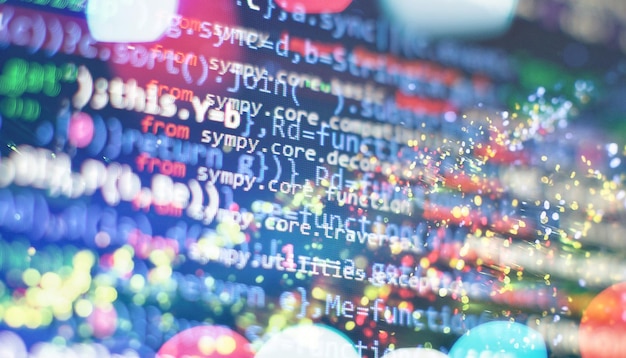 Photo abstract computer script code programming code screen of software developer software programming work time