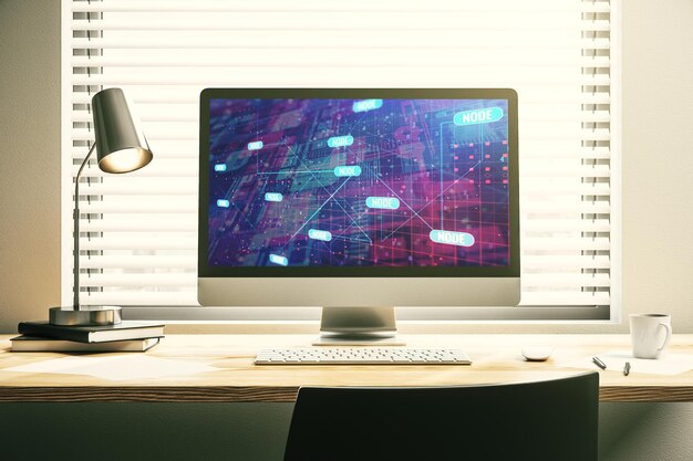 Photo abstract creative coding concept on modern laptop screen 3d rendering